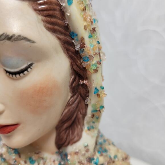 VTG Ceramic Bust 8.5" Hand Painted Porcelain Figurine Textured Girl Sculpture - Picture 9 of 16